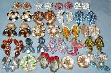 Colorful Lot 24 pair Fancy Vintage Prong Set Rhinestone Earrings Most Clip