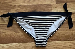 Boden Side Tie Bikini Bottoms Stripe Navy Blue Ivory Swimwear Women’s Size 8 - Picture 1 of 5