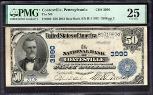 1902 $50 THE NB OF COATESVILLE PENNSYLVANIA PMG 25 FR.669 CH#3990 - Picture 1 of 2