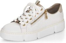 NEW RIEKER Leather Trainers Sole Platform Choice of Size -White / Gold Trim