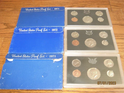 Lot of 3 US Mint Proof Coin Sets (2) 1971 S and (1) 1972 S original box Cover