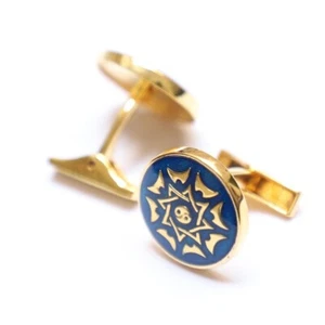 925 Sterling Silver Blue Enamel Floral Gold Plated Round Shape Wedding Cufflink - Picture 1 of 4