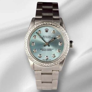 Rolex 31mm Oyster Perpetual Ladies Steel 1ct Diamond Ice blue Watch Ref 67480 - Picture 1 of 13