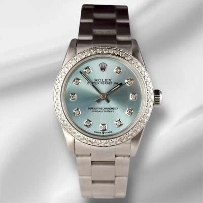 Rolex 31mm Oyster Perpetual Damas Acero 1ct Diamante Azul Hielo Reloj Ref 67480 Foto 1 de 4