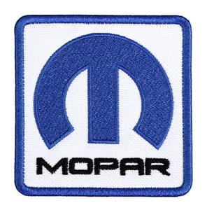 Mopar Auto Parts Embroidered Patch White/Blue Iron-On Sew-On Hat Jacket 3x3 In. - Picture 1 of 2