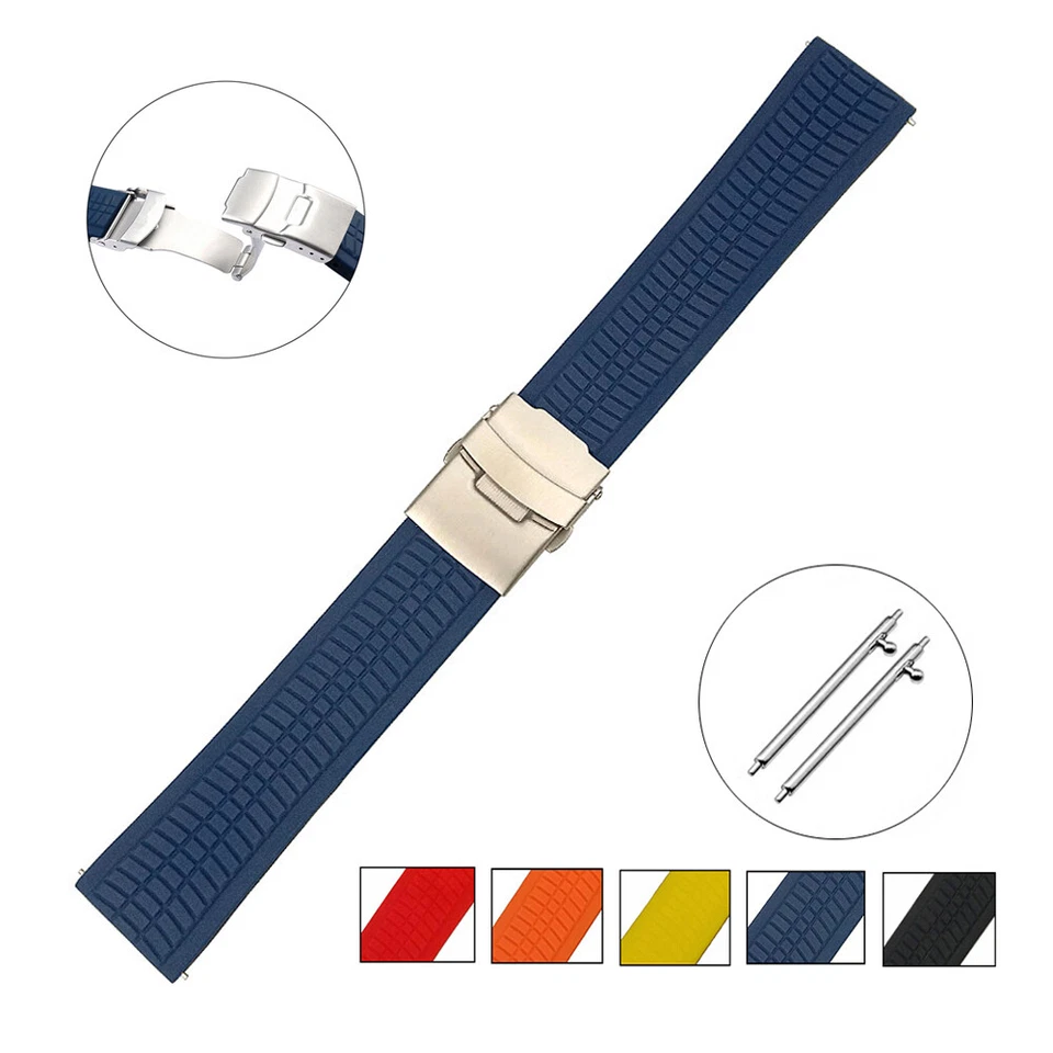 Nueva correa de reloj de goma de silicona para hombre cierre de despliegue 20 mm 22 mm 24 mm Foto 1 de 1