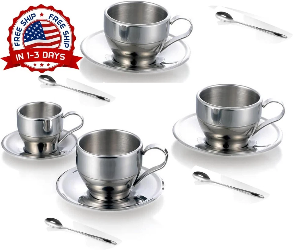 Juego De 4 Tazas De Café De Acero Inoxidable De 100ML, Tazas De Café Expreso NOVO - Imagem 1 de 4