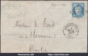 FRANCE N°60 SUR LETTRE CACHET CONVOYEUR DE STATION ARMENTIERES LIGNE 233 HAZ LIL - Picture 1 of 2