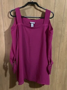 Catherines Blouse Women’s 3X Pink Square Neck Tie Sleeve Cold Shoulder 26/28 - Picture 1 of 8