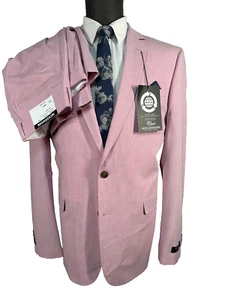 NEW NICK GRAHAM Mens Pink SLIM FIT Flat Front 2 Pc Suit 44L Jacket 38x35 Pant - Picture 1 of 15