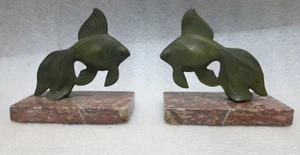 Sujetalibros antiguos ART DECO Bronce PECES DORADOS con bases de GRANITO o MÁRMOL - Imagen 1 de 11