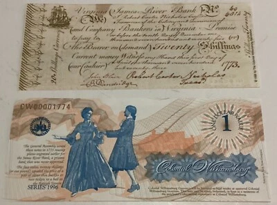 Colonial Williamsburg Currency 1 Dollar 1996 Dancing couple - Image 1 of 3