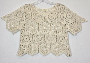Rebellion Again Crochet Ivory Lace Crop Top Short Sleeve Cotton Small Boho Beach - Picture 1 of 8