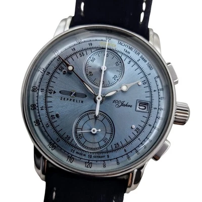Reloj para hombre Zeppelin esfera azul 100 años cronógrafo correa de cuero 8670-4 Foto 1 de 4