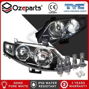 Pair Headlights Black + LED Globes For Ford Falcon FG XT G6 G6E 2008-2014 - Picture 1 of 1