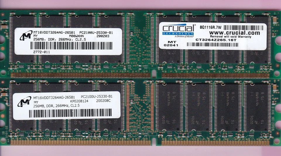 512MB 2x256MB PC-2100 DDR-266 MICRON MT16VDDT3264AG-265B1 DDR1 Ram Memory Kit MY - Image 1 of 2