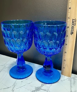 Vintage Fenton Art Glass Colonial Blue Thumbprint Goblets, Set Of 2 - Picture 1 of 4