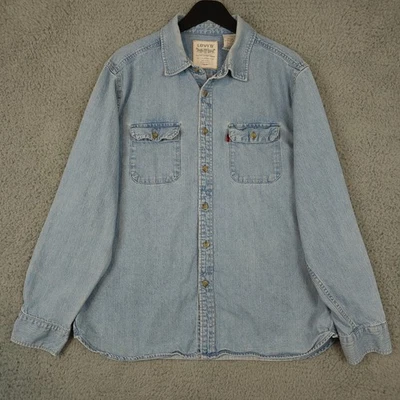 Levis Shirt Mens XL Blue Denim Long Sleeve Button Up Workwear Western Cotton - Image 1 of 4