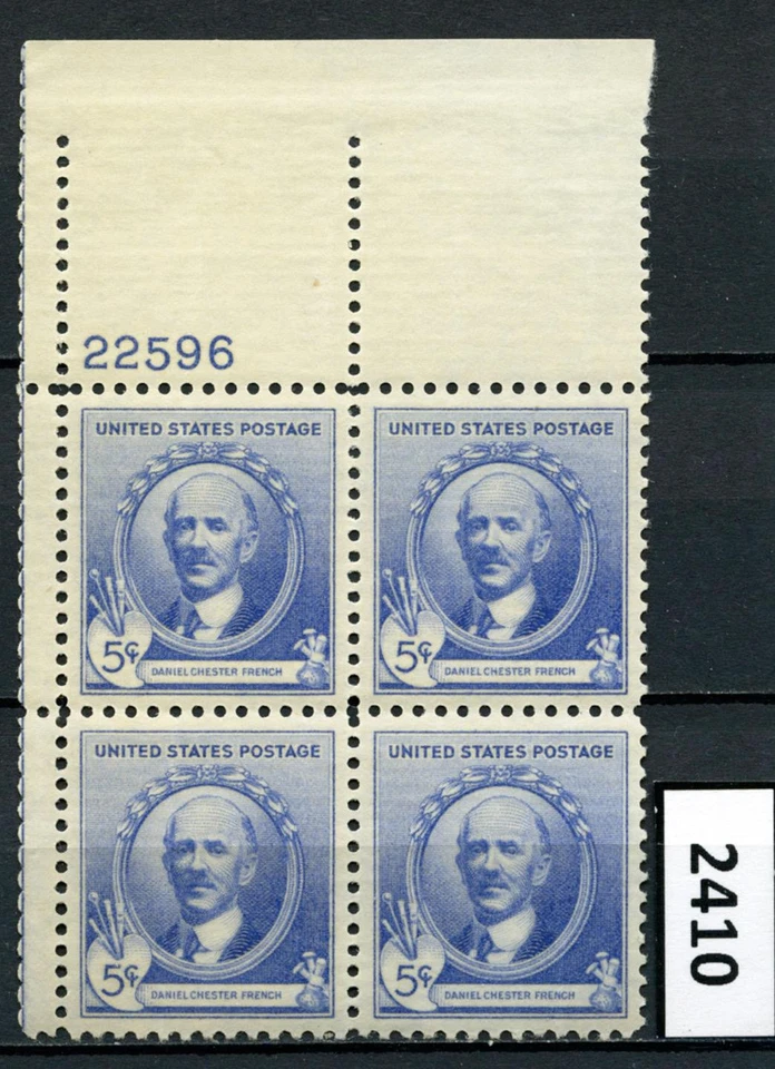 Dealer Dave Stamps FAMOUS AMERICANS ARTIST 887 PLATE BLOCK 5¢ FRENCH, MNH (2410) - Image 1 of 1