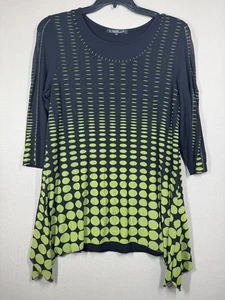 Lior Paris Top Black Green Circle Lined Pullover Tunic Lagenlook Artsy Size XL - Picture 1 of 11