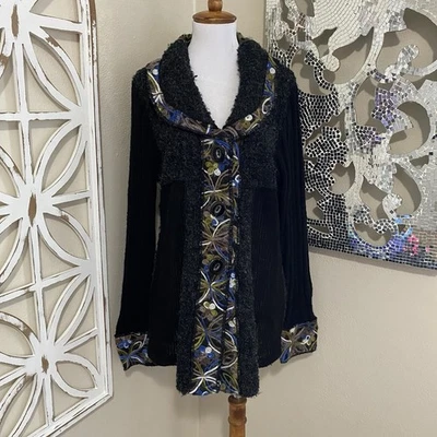 Черный кардиган Sioni Anthropologie свитер с цветочной вышивкой XLARGE искусство носить - Изображение 1 из 4