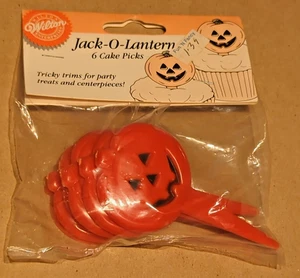 Zucca Jack-O-Lantern vintage Wilton Halloween plastica 6 cake picks Hong Kong NOS - Foto 1 di 4