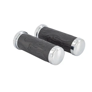 FLAME Model Grips 25Mm 1" Chrome And Rubber With Raised Flames Custom Motorcycle - Picture 1 of 4