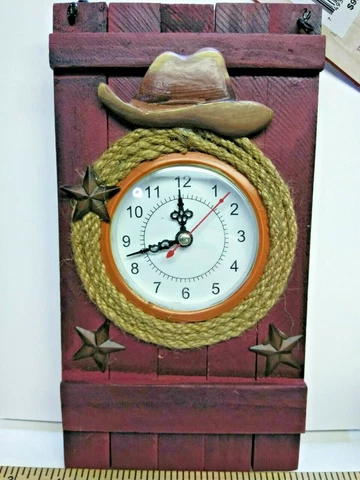 NEW RED SHED Western Cowboy Hat Quartz WALL Clock 9.5” Tall STAR ROPE BURGUNDY Cover