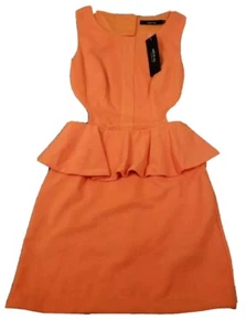 Ark & Co Womens S Orange Short Sleeveless Bodycon Peplum Dress With Cut Outs NEW - Picture 1 of 7