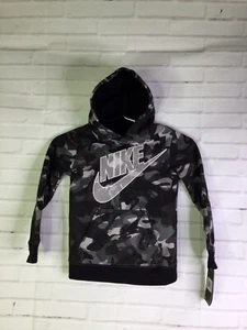 Nike Boys Size 4 XS Black Camo Pullover Hoodie Long Sleeve Fleece Lined Hooded - Picture 1 of 8