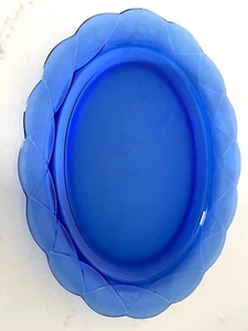 HAZEL ATLAS NEWPORT HAIRPIN Oval Platter 12” x 9.5” Cobalt Blue Depression Glass - Picture 1 of 3