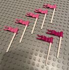 Lego Lot Of 7 Pink Wavy Flags W- White Flag Poles / Castle / H Potter / Pirate