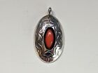 Vintage Native American Silver And Coral Shadow Box Pendant Signed RCY