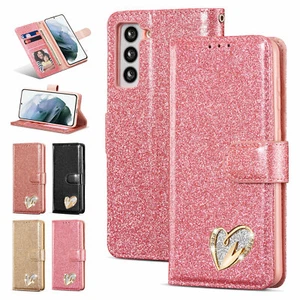 Leather Bling Magnetic Wallet Stand Cover For Samsung Galaxy S25/S23/S22/S21/S20 - Picture 1 of 28