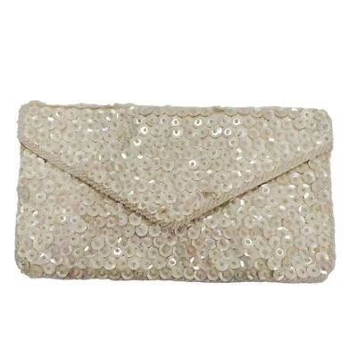 Bolso clutch Walborg vintage años 50 60 marfil semilla cuentas lentejuelas noche cóctel Foto 1 de 4