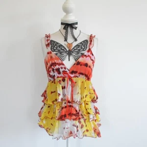 Blusa con tiras Y2k 00s vintage nueva con etiquetas deadstock funky fairycore fairy top volantes S - Imagen 1 de 8