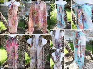Vintage Inspired Floral Sheer Sarong Cover-Up Shawl Scarf Skirt Dress Beach Wrap - Picture 1 of 11
