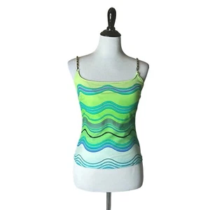 Gottex Womens Tankini Swim Top Size 10 Green Blue Chainlink Strap Retro Vacation - Bild 1 von 13