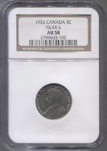 1926 NGC AU58 Canadian 5¢ coin - - Picture 1 of 2