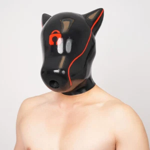 FURRJOI Red Silicone BDSM Dog Drone Mask Hood With Tube Gay Puppy Love Fetish - Picture 1 of 6