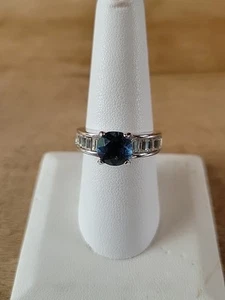 Sterling Silver .925 SETA Blue & CZ Pave Cocktail Ring Size 8 - Picture 1 of 5
