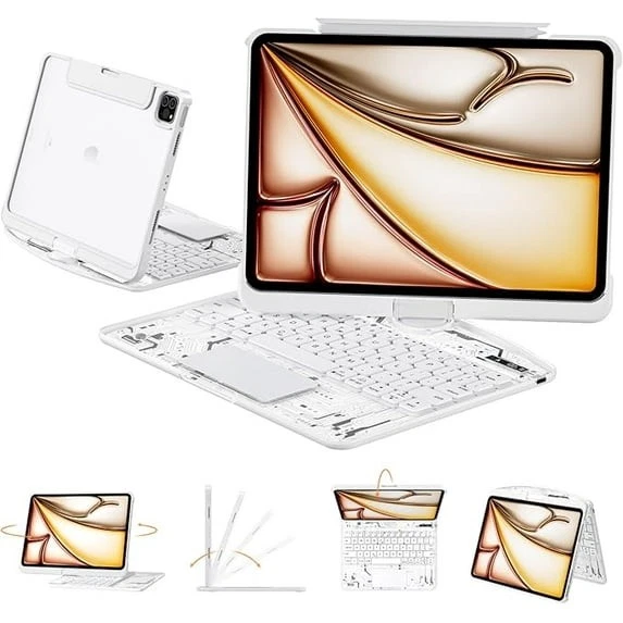 Novyke - Capa teclado transparente giratória 360° compatível com iPad 2025. - Imagem 1 de 4