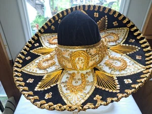 Vintage Mariachi Hat Sombrero Pigalle Black & Gold Cinco de Mayo Size 6.5MEXICO - Bild 1 von 9