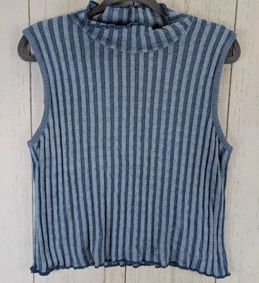 Unbranded Size XXXL Blue Stripe Knit Mock Neck Sleeveless Womens Tank Top - Image 1 of 4