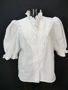 Gr.44 Trachtenbluse weiß Bluse Baumwollmischung mit Spitze Stickerei TB8662 - Bild 1 von 4