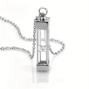 Edelstahl Asche Anhänger Ascheschmuck Urnenkette - silber - Sanduhr transparent - Bild 1 von 8
