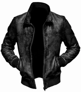 Men’s Biker Vintage Distressed Black Motorcycle Cafe Racer Leather Jacket - Picture 1 of 3