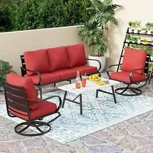 Patio Furniture Set with Coffee Table Outdoor Conversation Sofa Swivel Chair Red - Picture 1 of 8