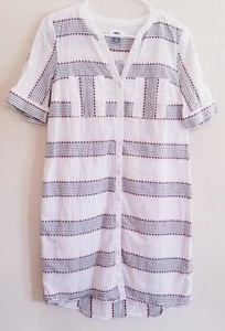 Vestido Antiguo Azul Marino Talla XS Blanco Algodón Mangas Cortas Abotonadas Camisa-Vestido - Imagen 1 de 9