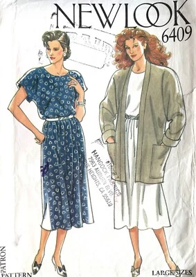 1980's  New Look Misses' Jacket,Dress  Pattern 6409 Size 18-26 UNCUT - Image 1 of 2